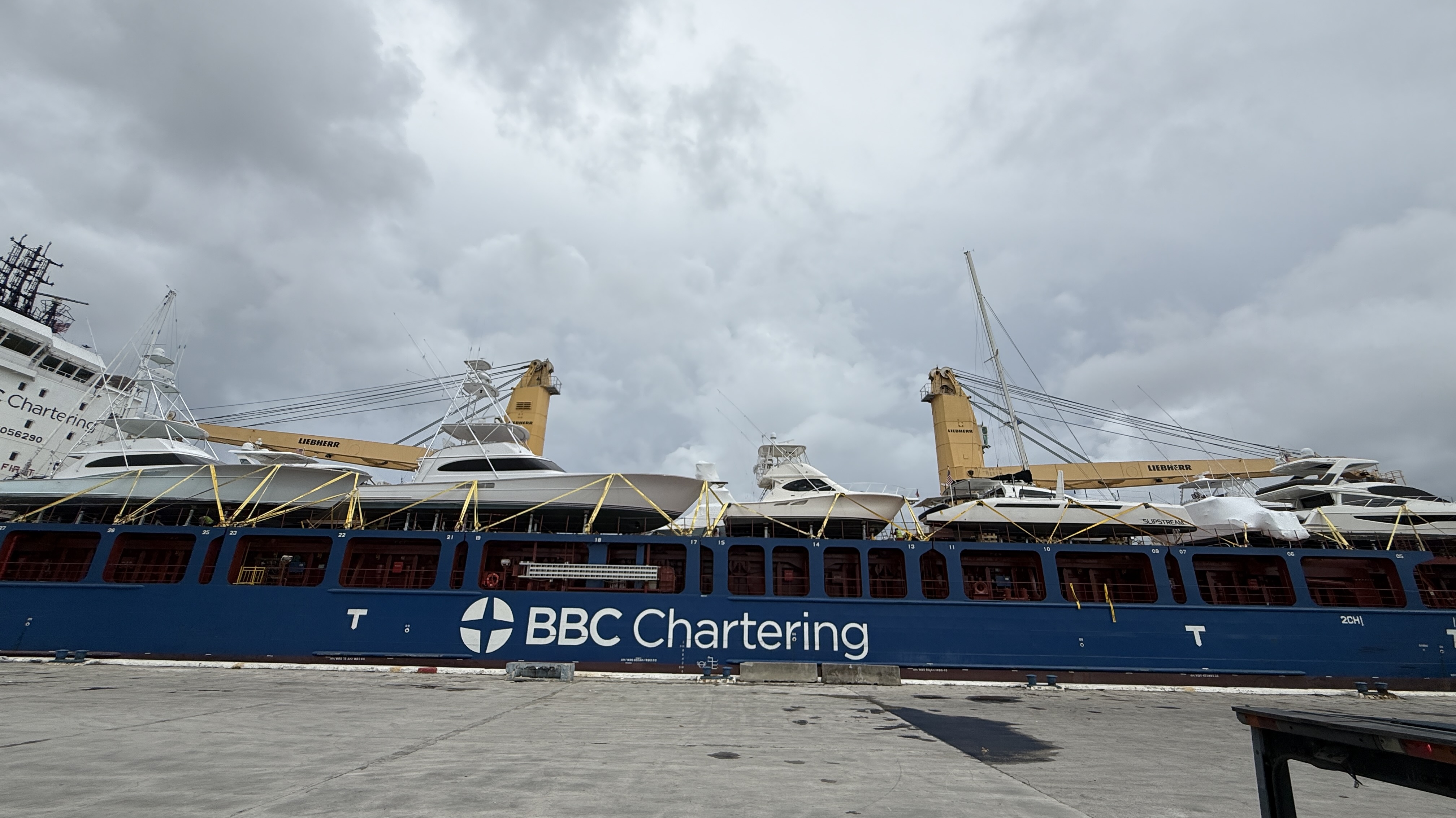 Yachts secured on deck during Allied Yacht Transport’s BBC Riga operations